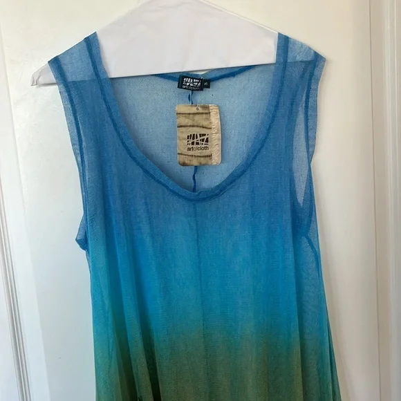 NWT Art of Cloth Lagenlook boho green and blue hombre, long sheer top small - Picture 2 of 7